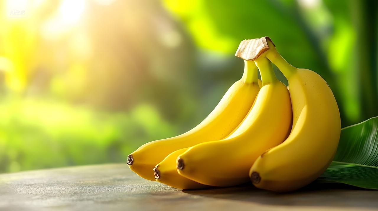 成熟香蕉新鲜水果阳光自然清新背景