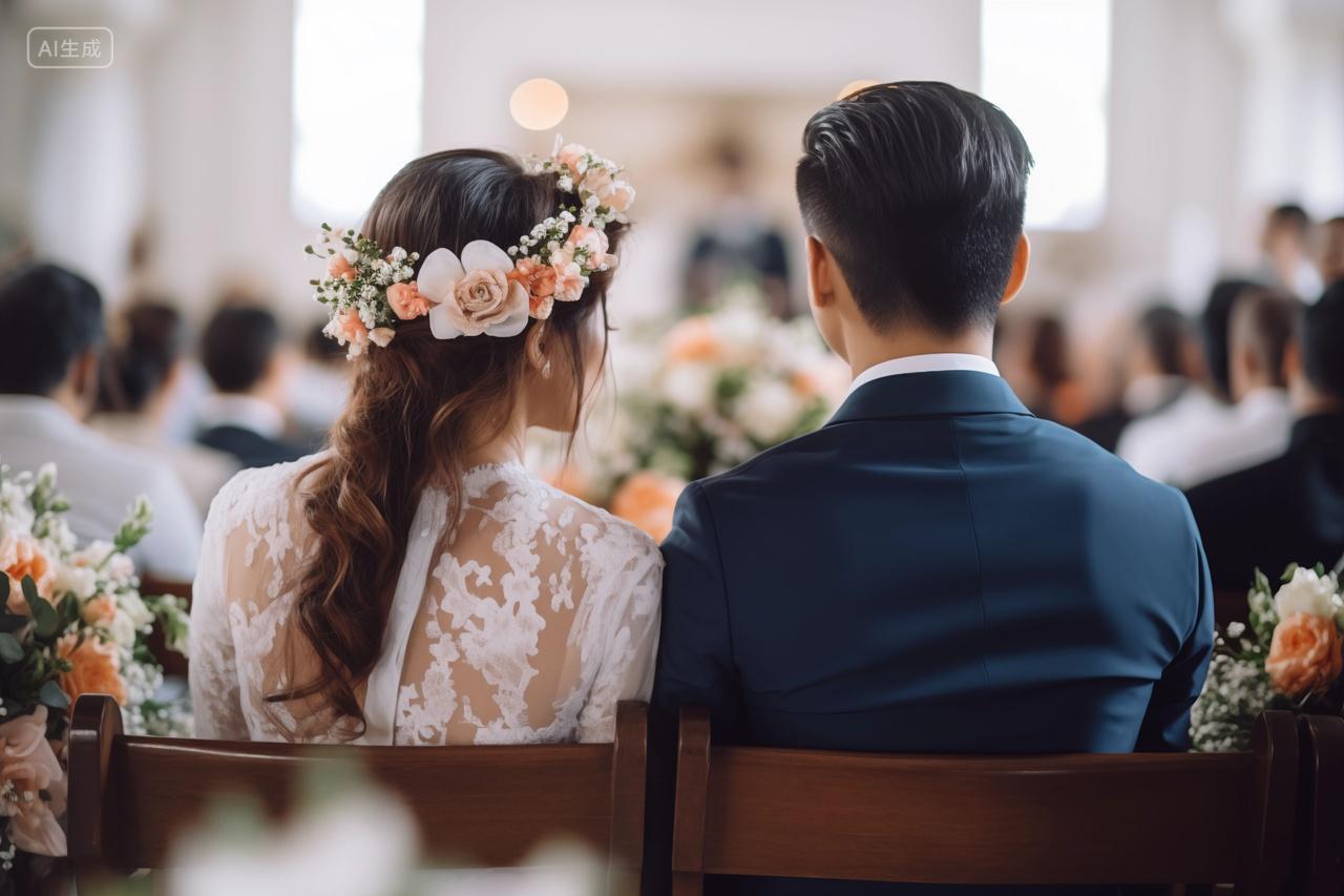 新婚新娘新郎浪漫婚礼背影情人节七夕520