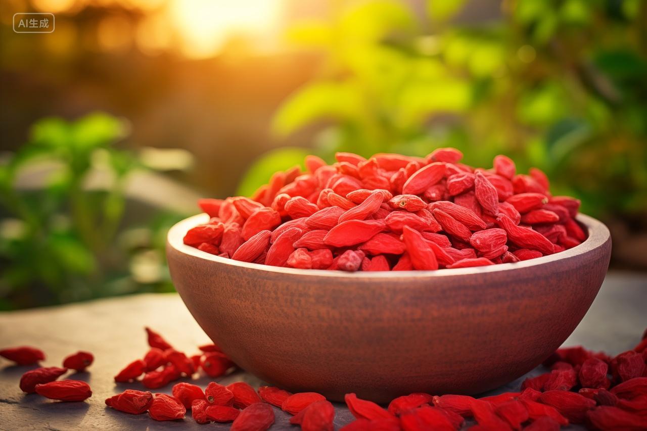 桌子摆放中药材干果红枸杞中药