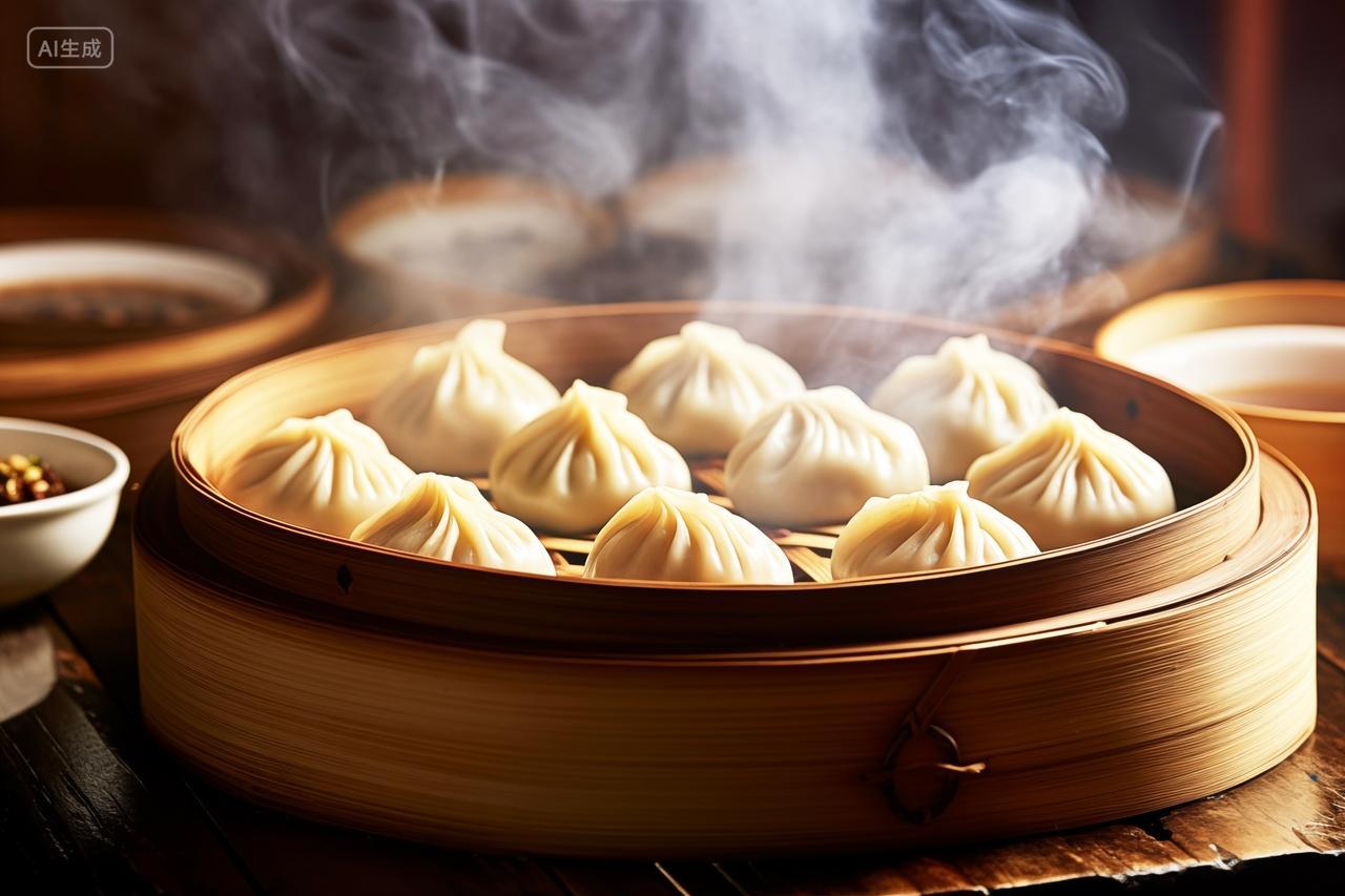 蒸笼热气腾腾烟雾美味饺子餐饮美食