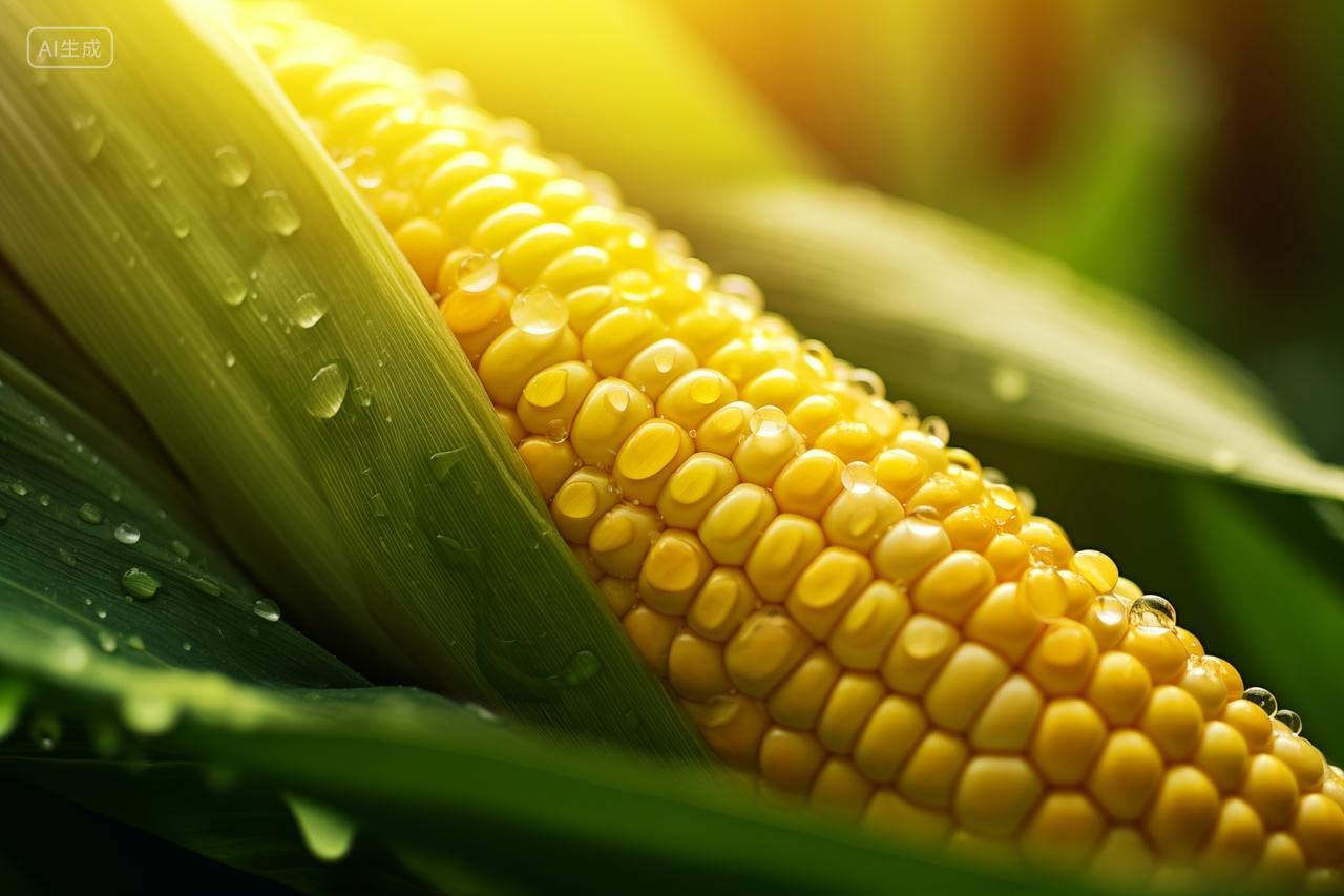 夕阳下雨露滋润的玉米棒餐饮美食