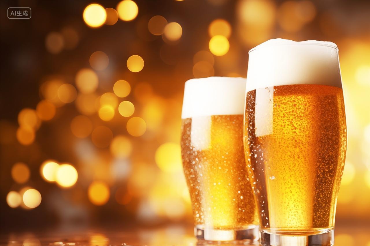 两杯冰爽泡沫啤酒酒精饮料餐饮美食