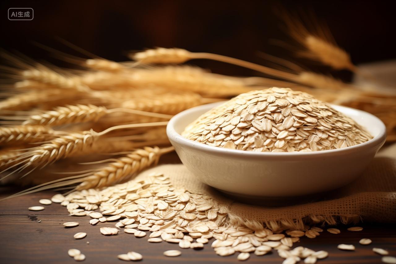 健康早餐的燕麦片与麦穗餐饮美食