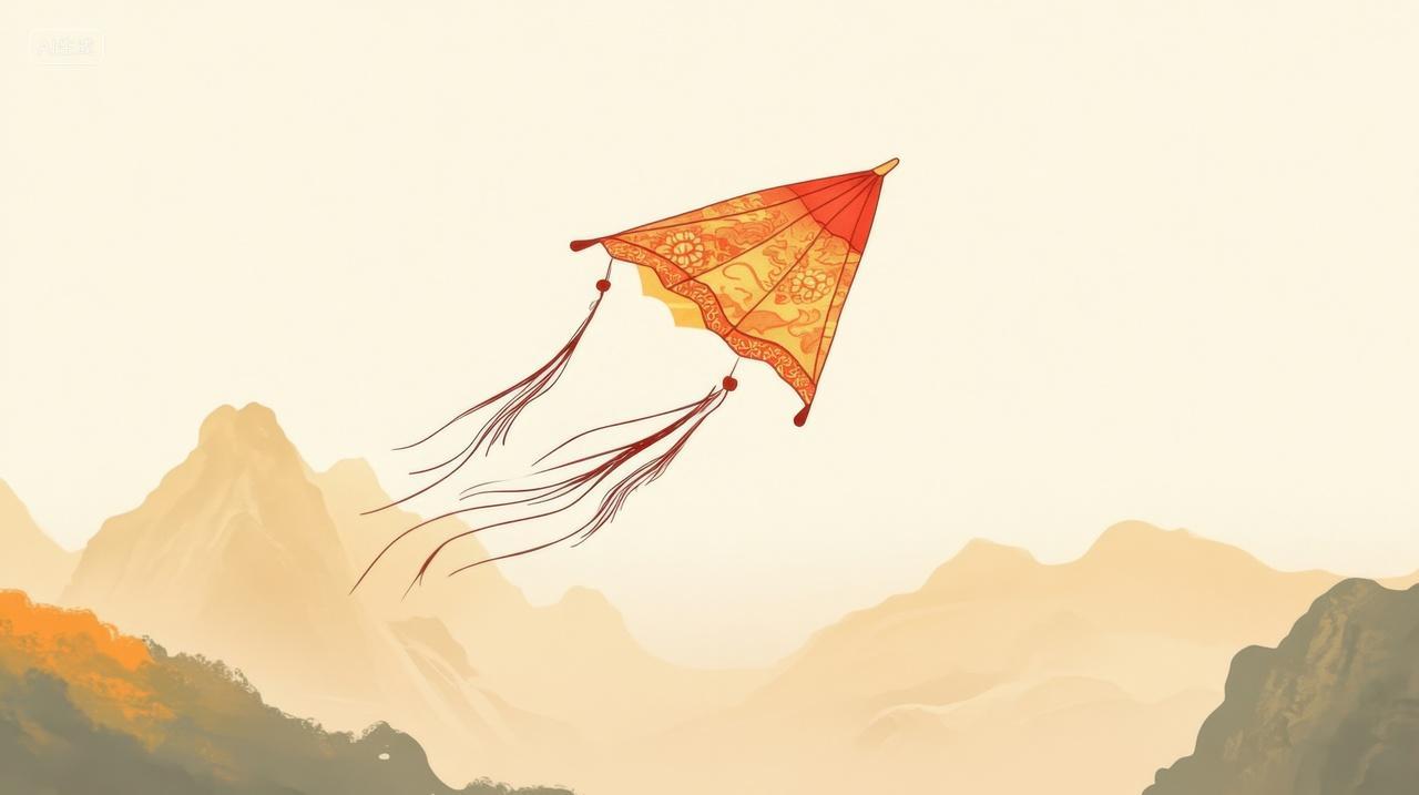 山间飞翔的红色风筝