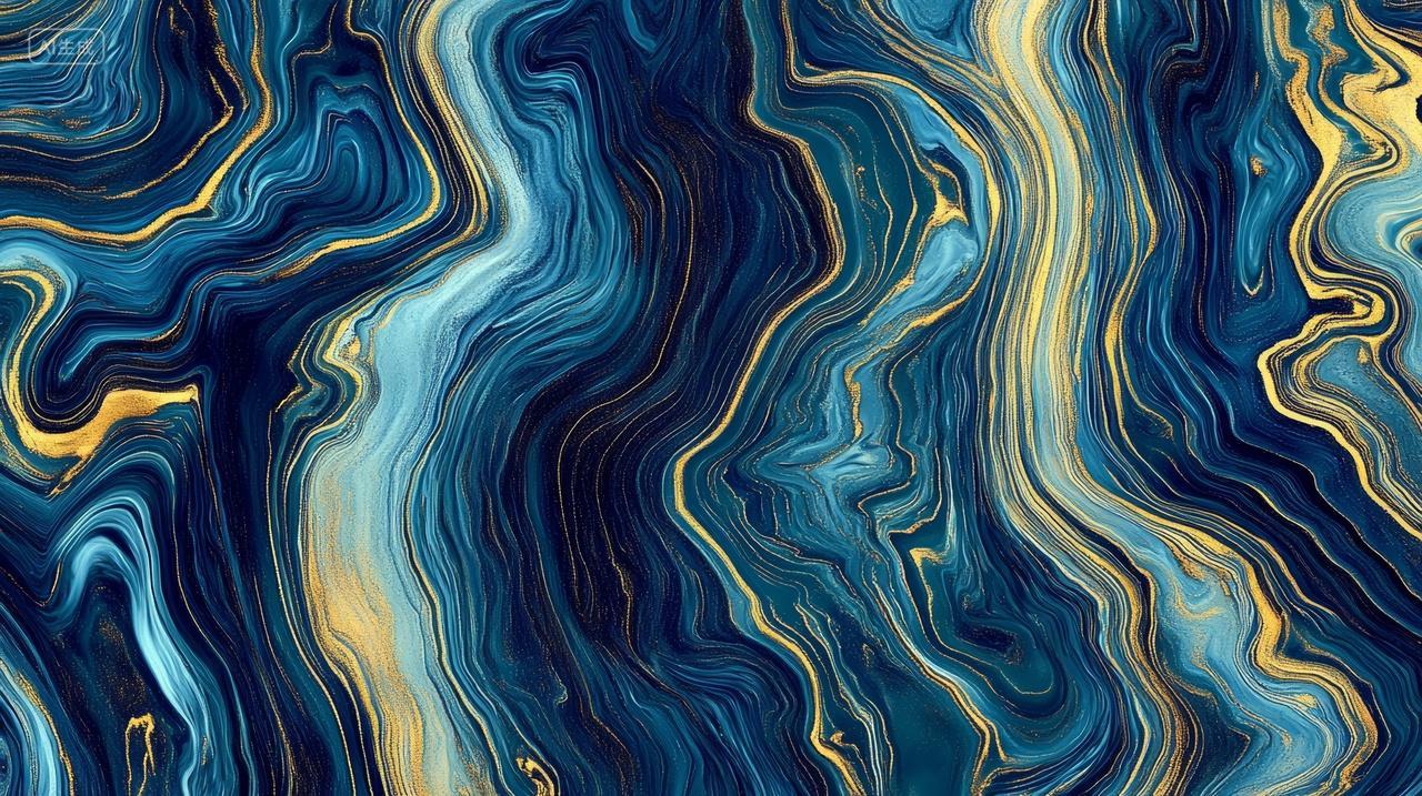 金色流淌的蓝色抽象艺术蓝色与金色的抽象
