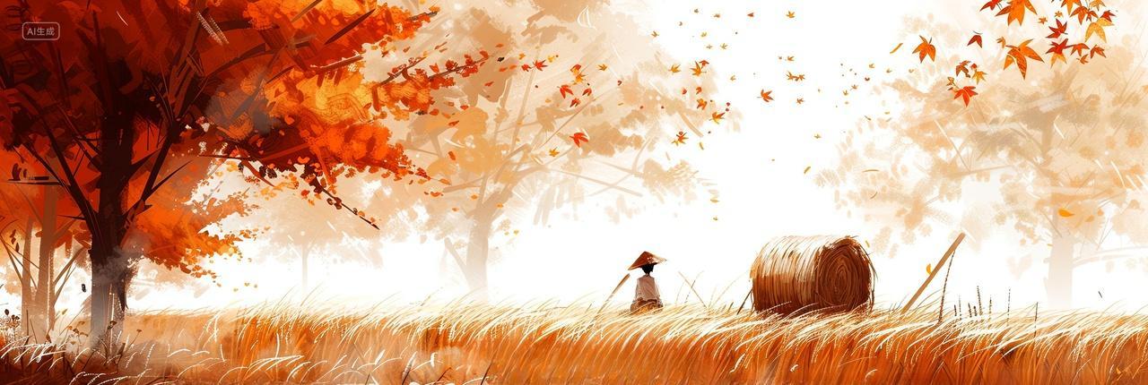 秋收画卷草帽男孩与稻田的金色童话