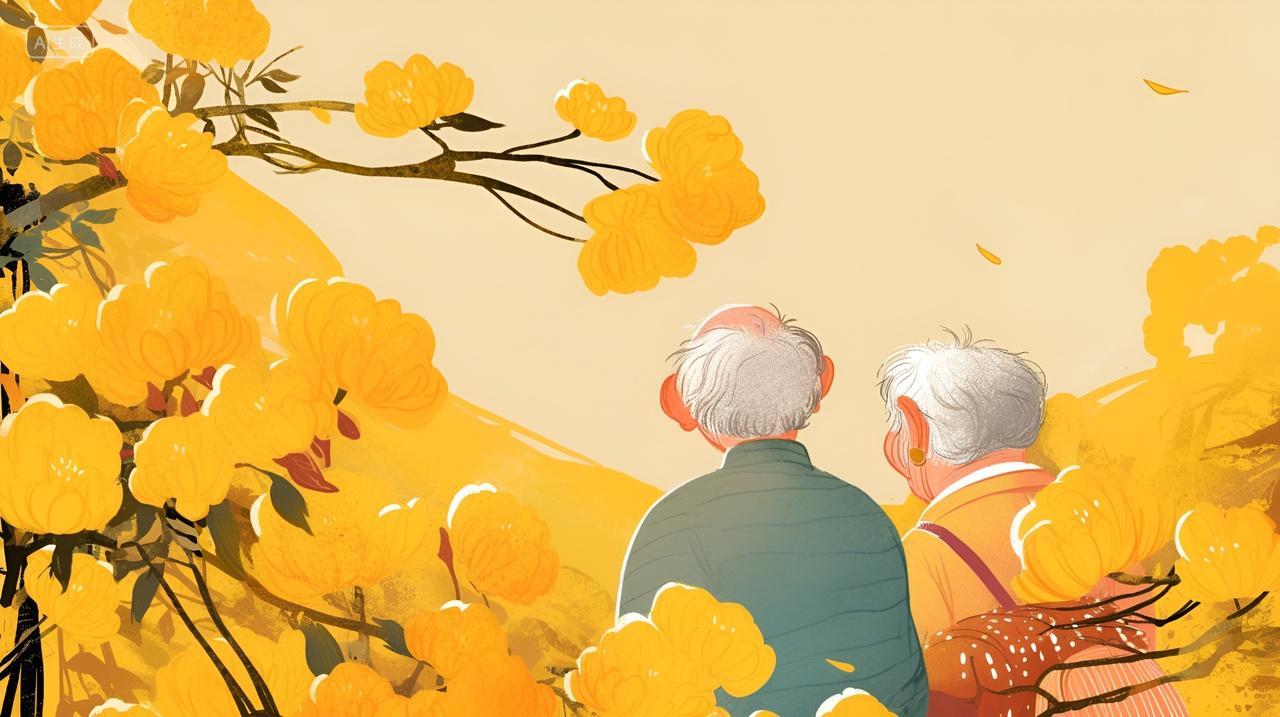 老爷爷老奶奶坐在树下晚年的幸福生活回忆过往壁纸