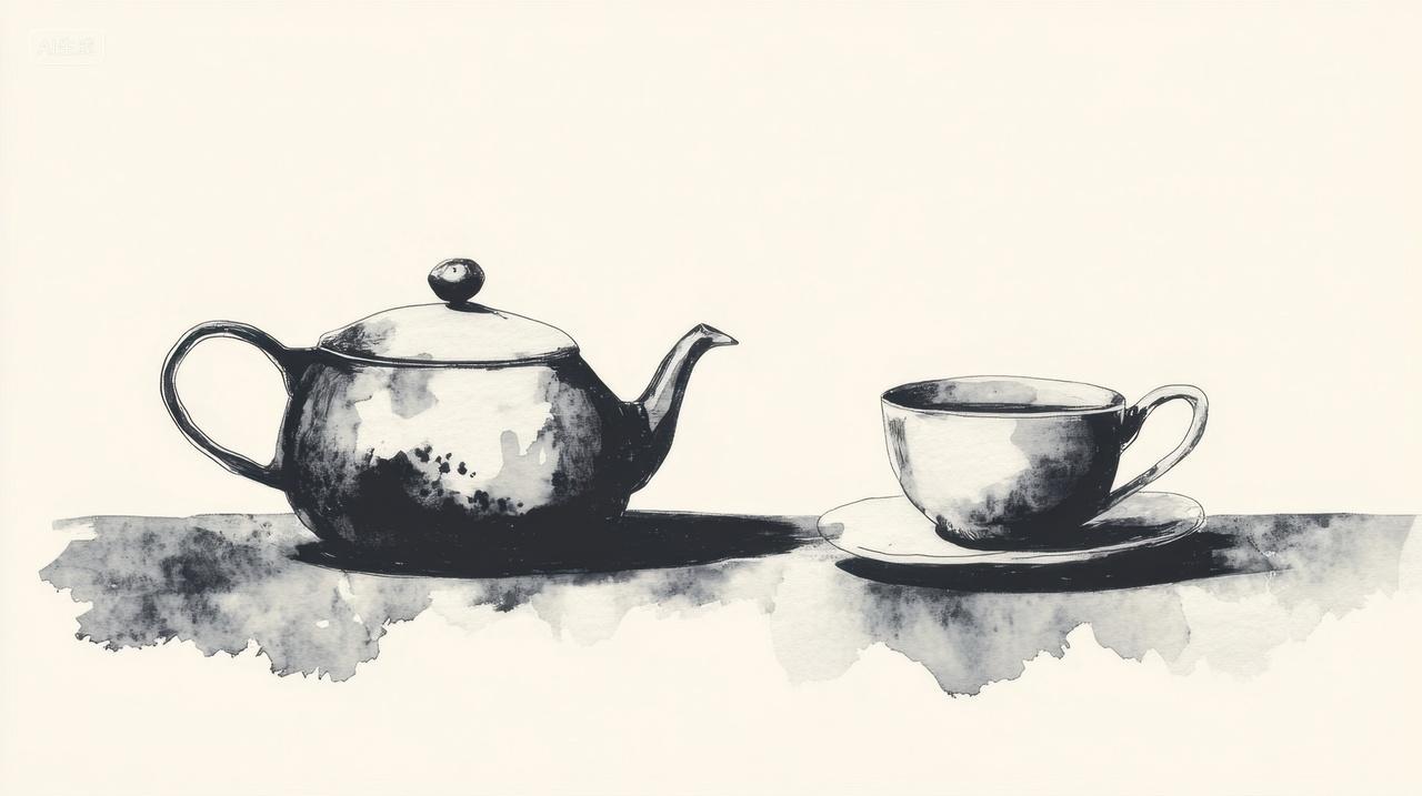 茶壶与茶杯的素描