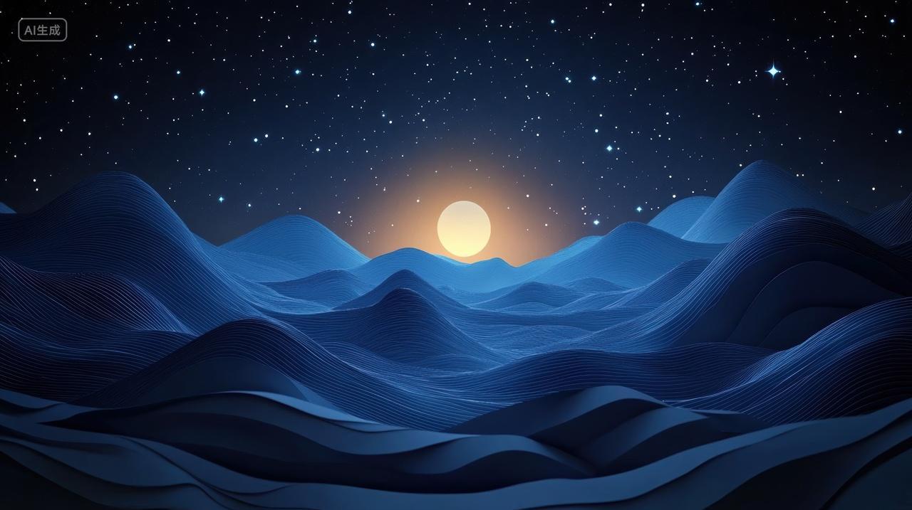 月色星空下连绵不绝的山峦