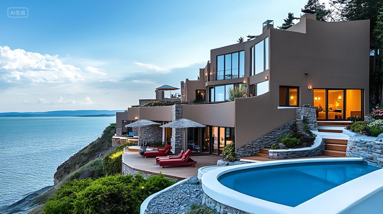 海边悬崖海景别墅旅游旅行风景壁纸