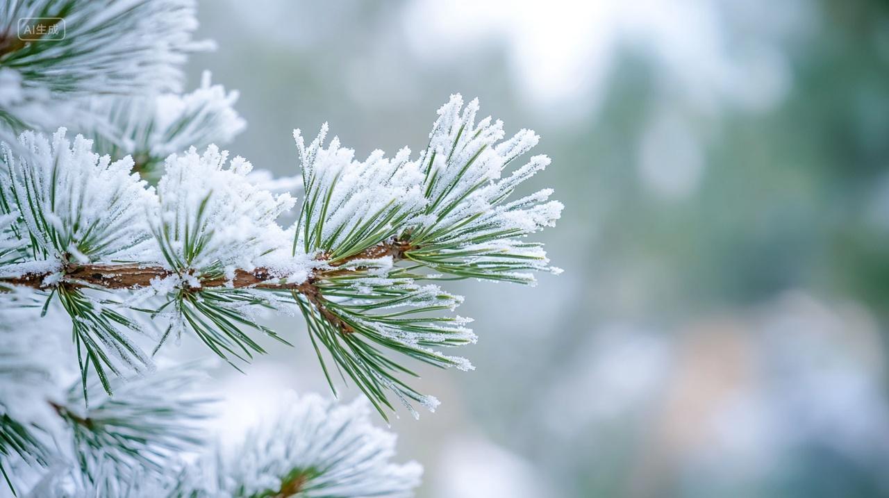 挂满霜雪的松树霜降