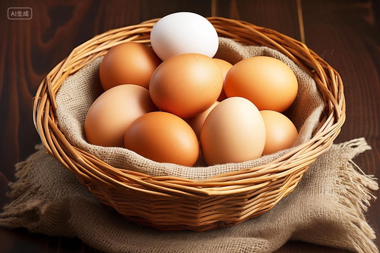 筐子里装满一筐鸡蛋食材