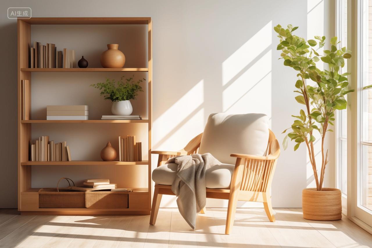 现代简约客厅原木风书柜