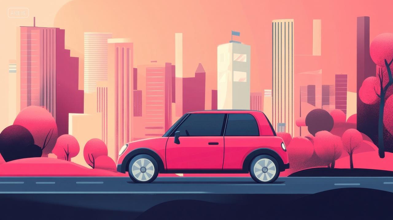 城市街道上行驶的红色小车