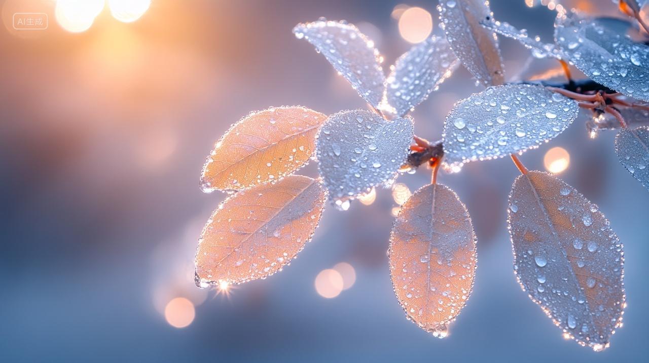 带着露珠的秋叶霜降