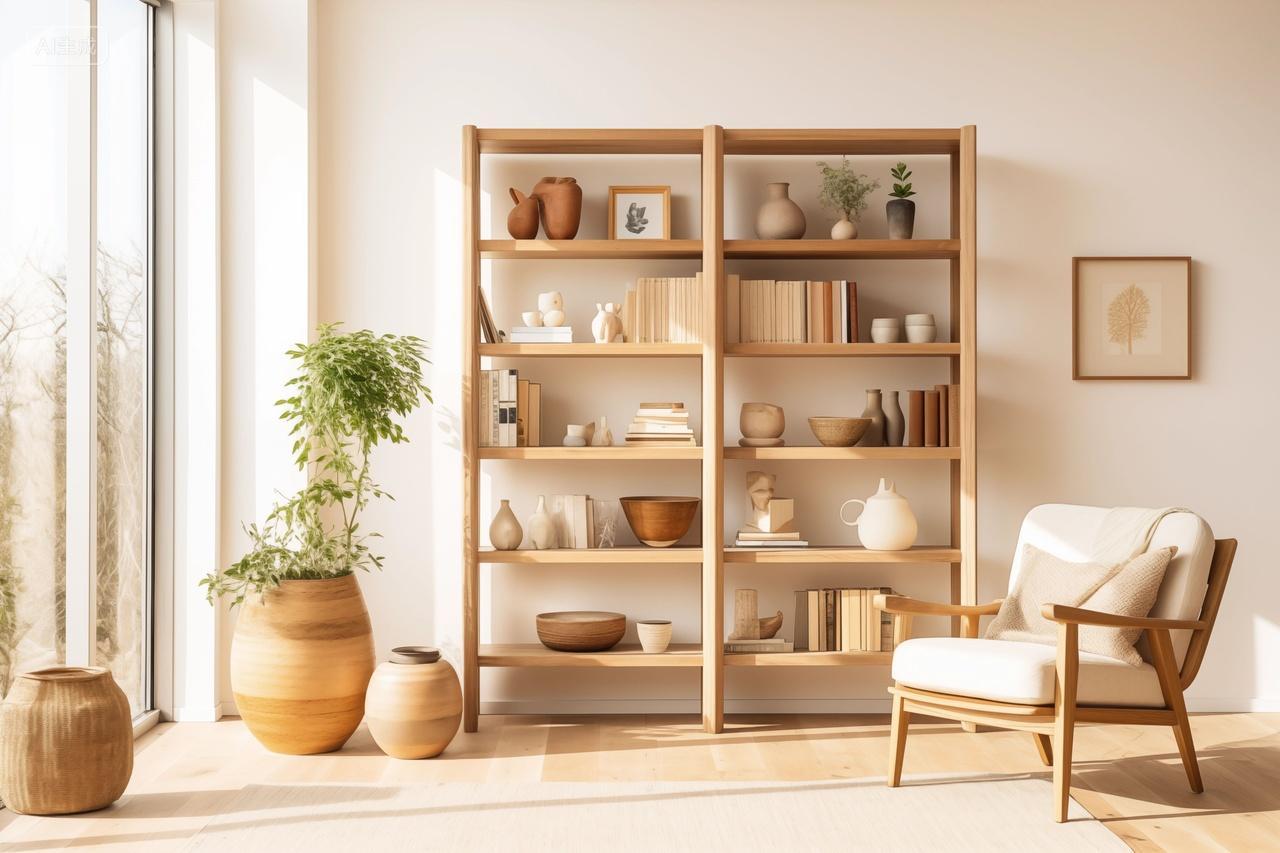 现代简约客厅原木风书柜