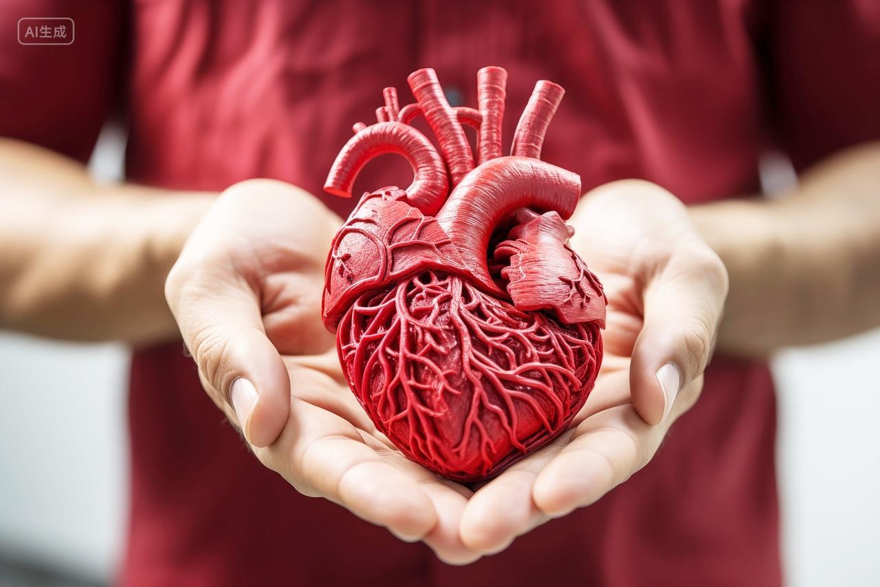 医生手捧红色心脏关爱生命健康
