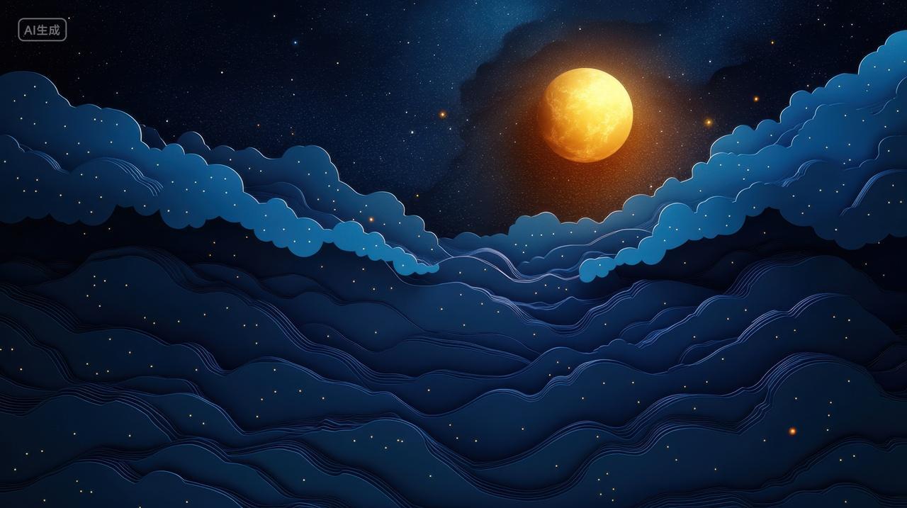 梦幻星空纸艺卡通月光背景素材