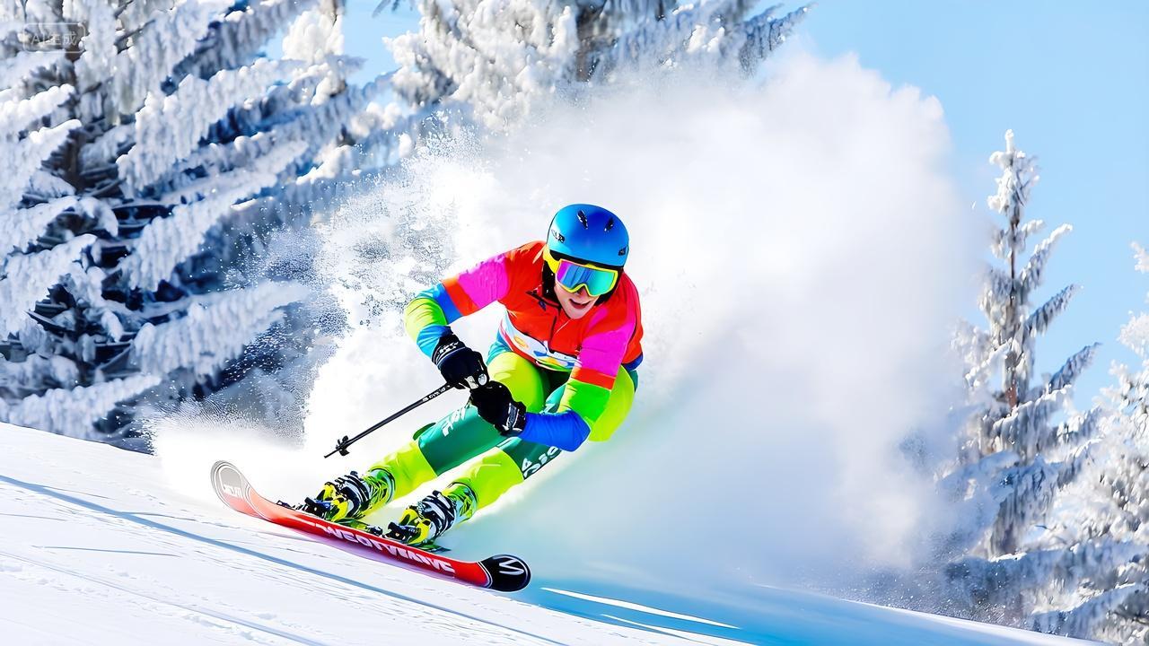 滑雪运动员雪地滑雪比赛场景