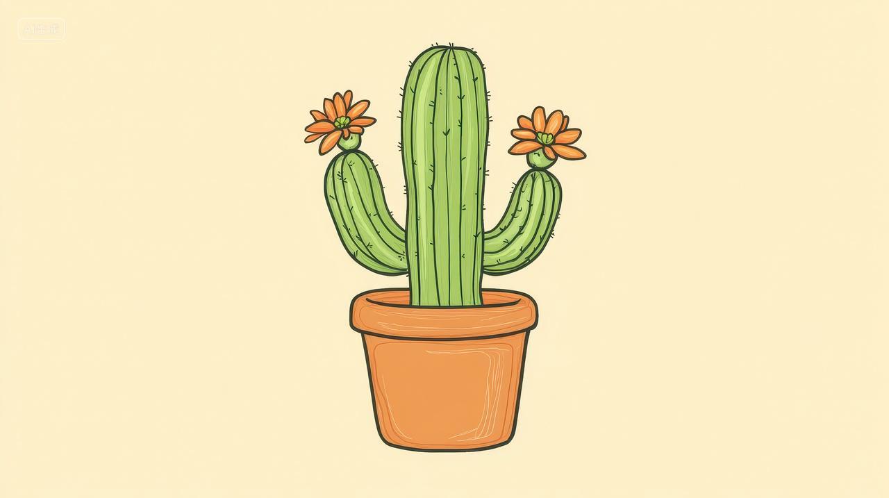 迷人卡通仙人掌插在花盆里