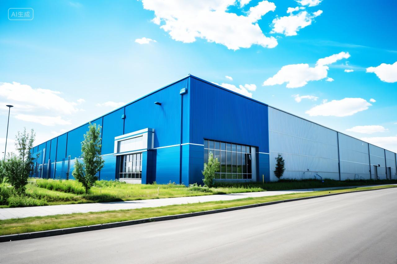 蓝天白云下的现代工厂厂房