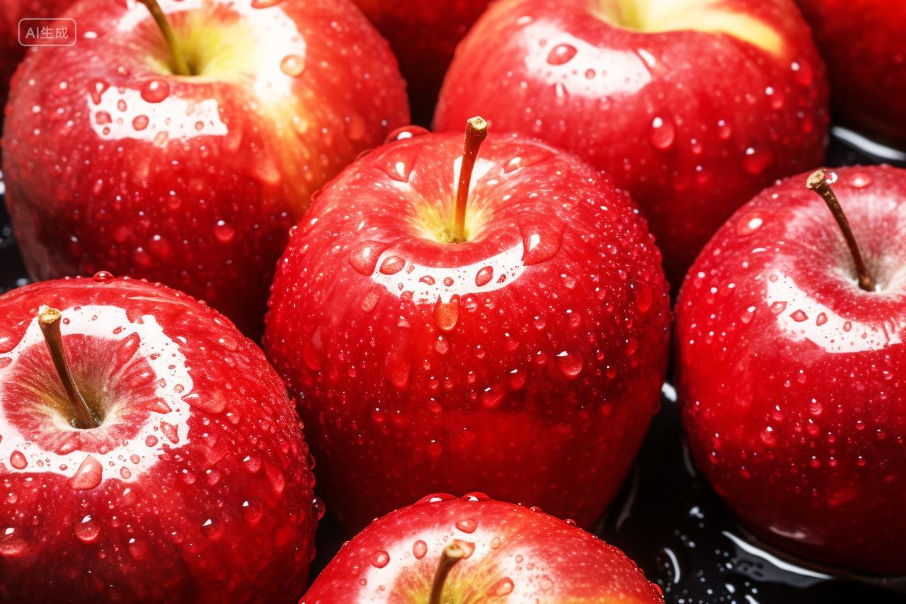 水果宣传红苹果上的水珠