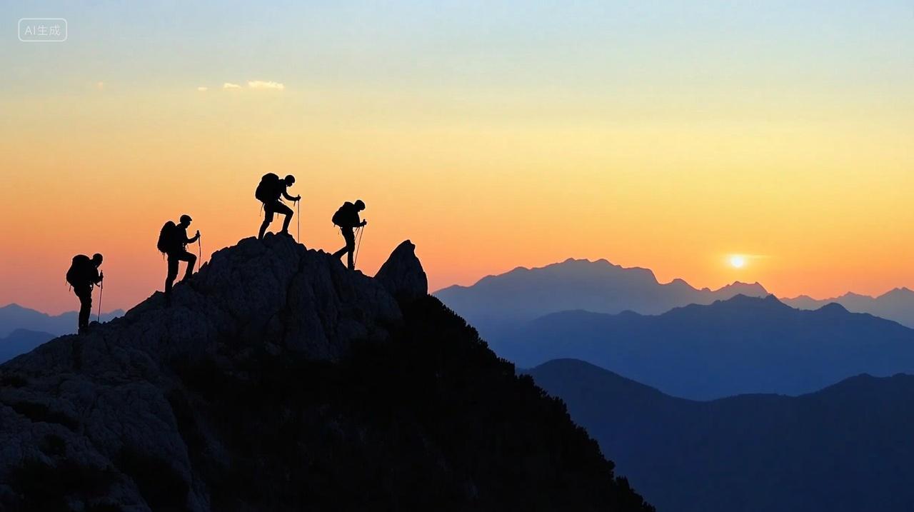 团队合作登山攀登励志努力坚持不懈克服困难