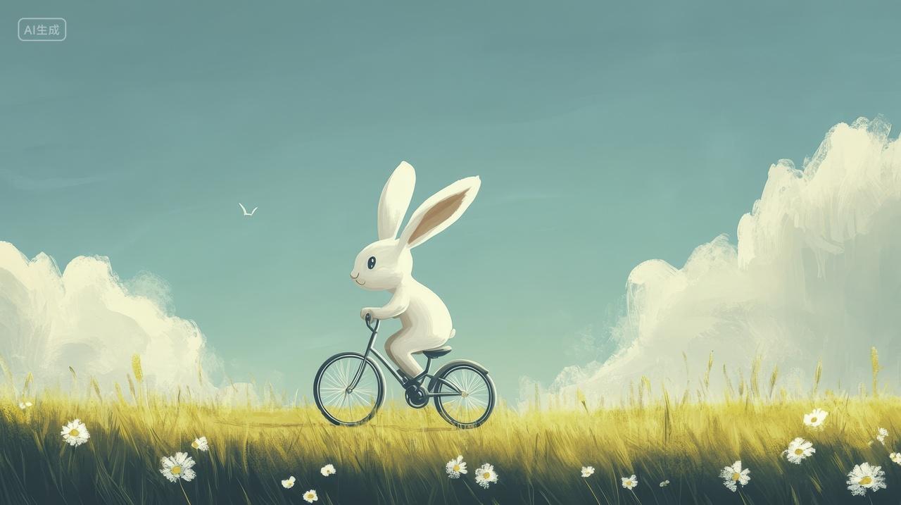 骑自行车的白兔子插画