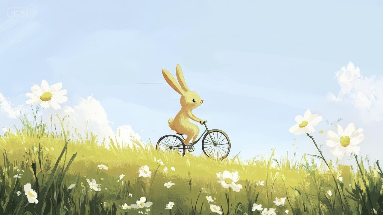 骑自行车的小兔子插画