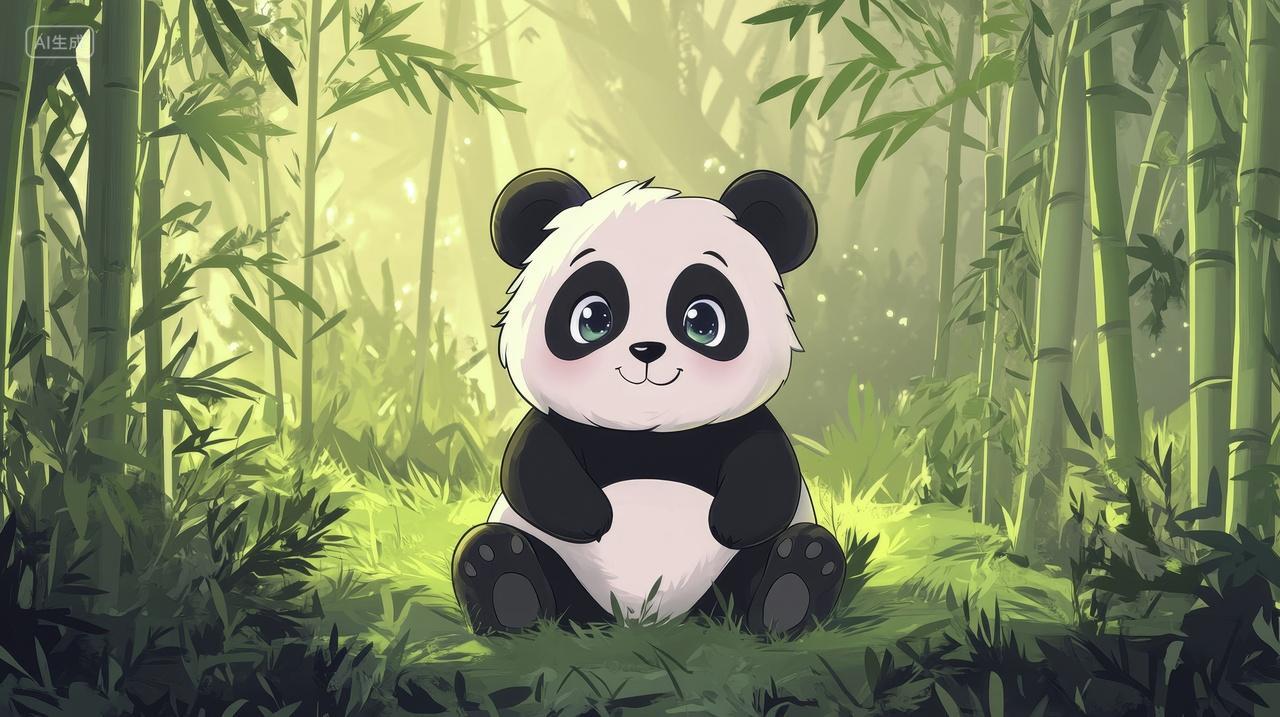 竹林中的可爱卡通熊猫