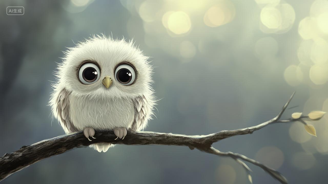 可爱猫头鹰栖息在树枝上