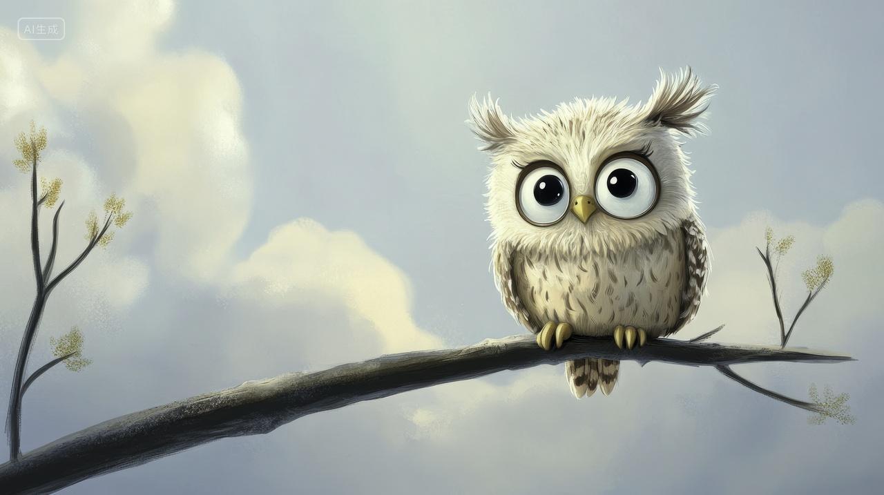 可爱猫头鹰栖息在树枝上