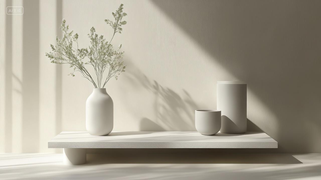 柔和光线中的极简花瓶装饰电商展台