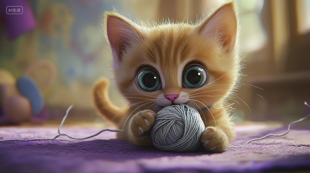 可爱的小猫玩毛线球
