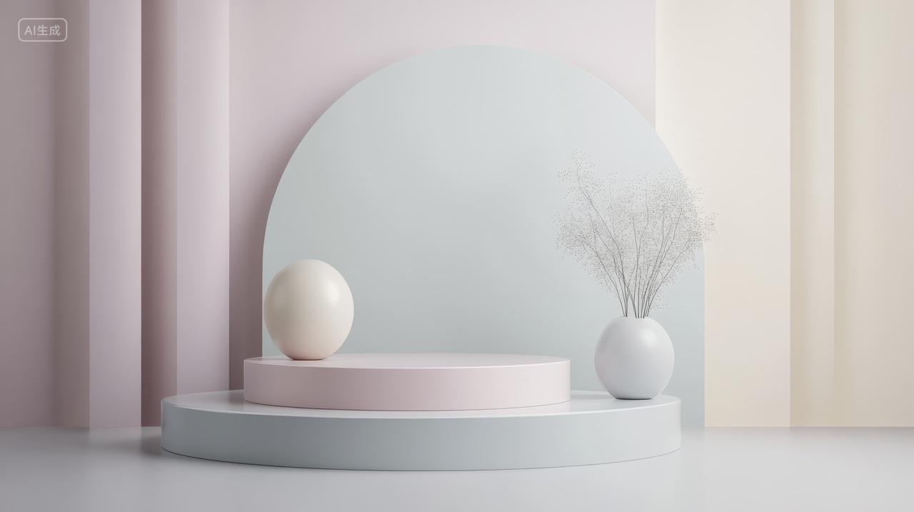 粉色蓝色背景几何艺术展示台电商展台