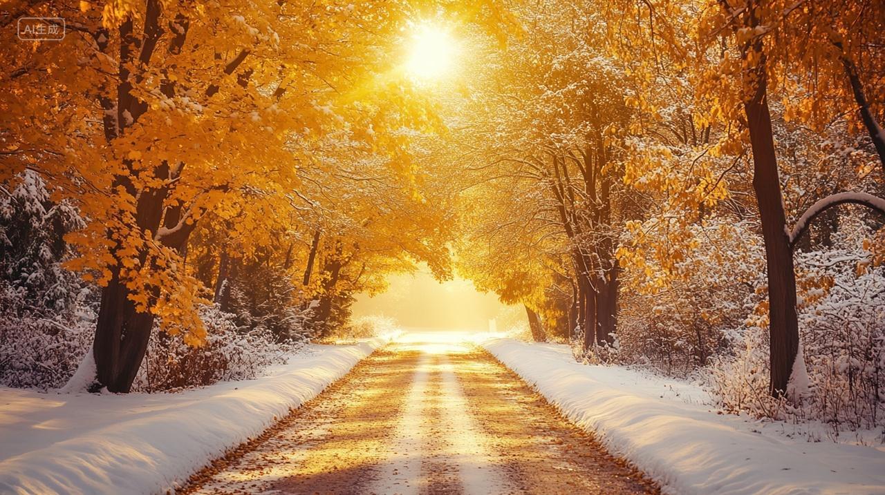 阳光照耀在冬天的银杏树树叶上