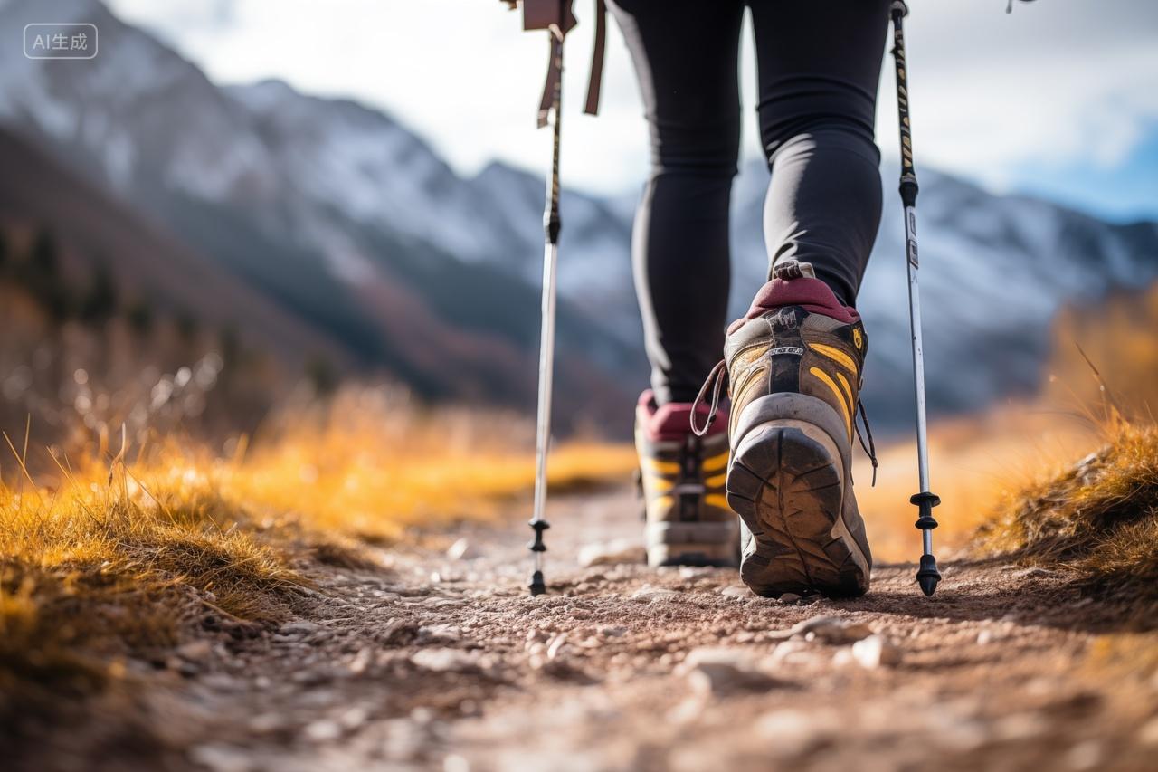 特写徒步登山旅行脚步
