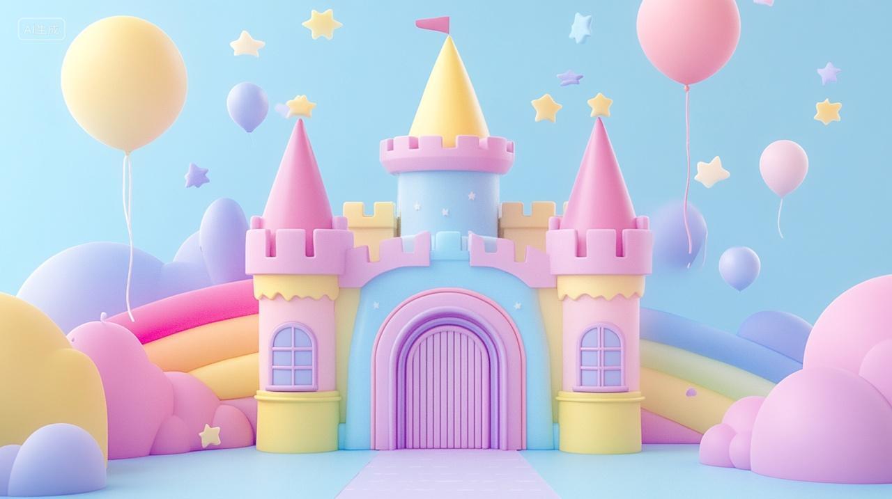 一座唯美梦幻卡通城堡儿童节背景