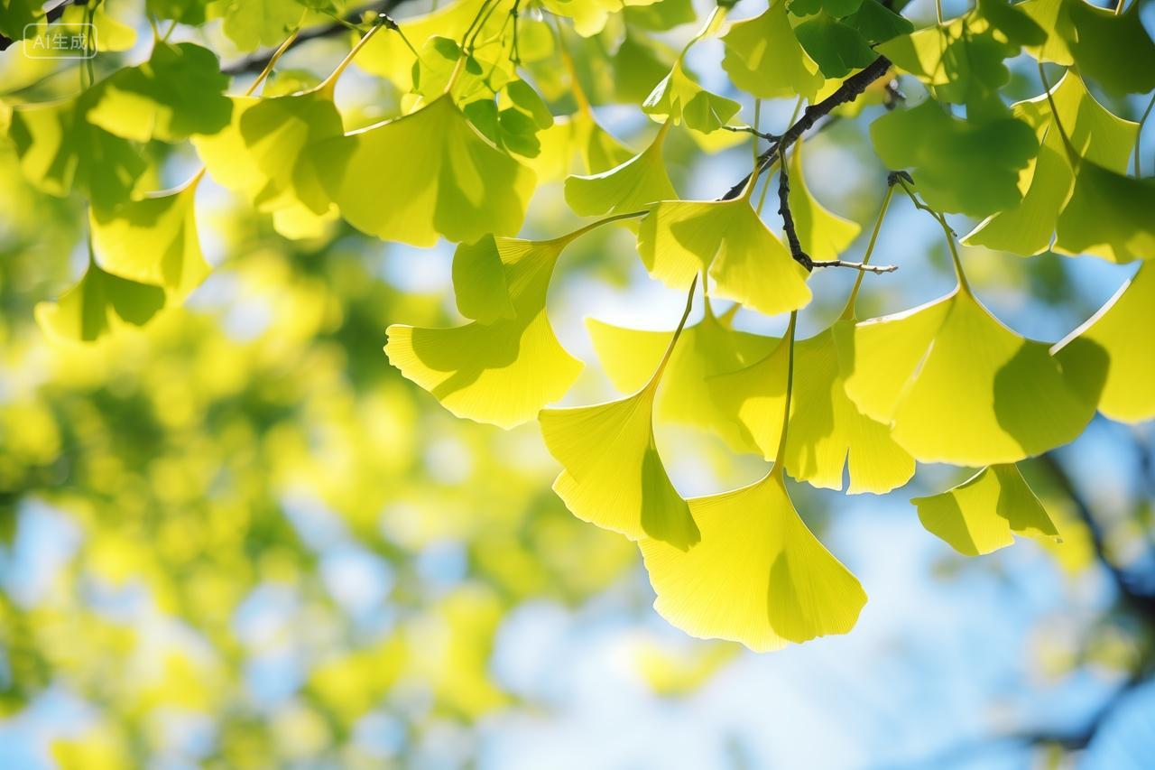 阳光照耀下的银杏树银杏叶树叶电脑壁纸