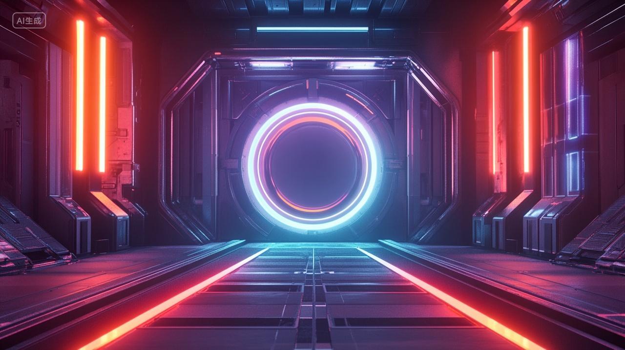 动感时尚霓虹隧道赛博朋克背景