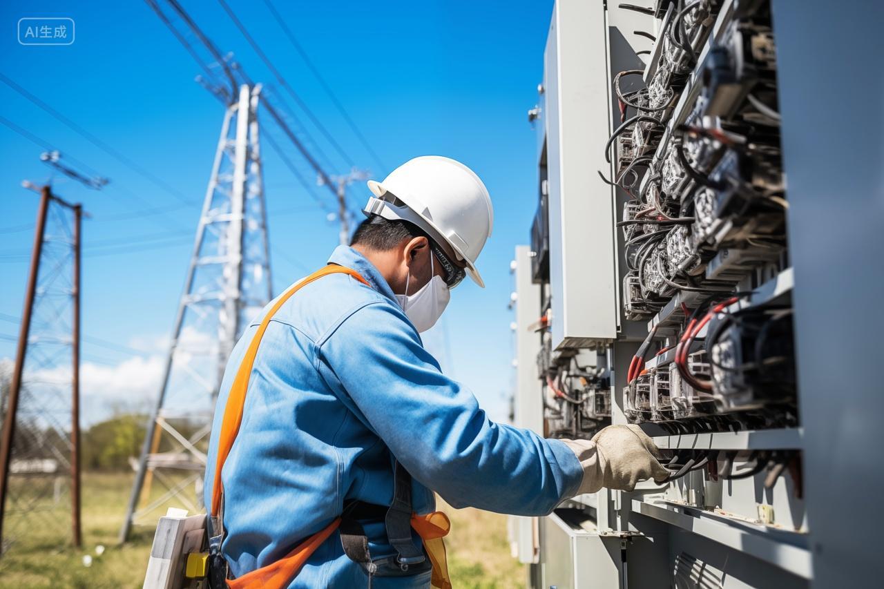 电工维修师傅在维修电线故障