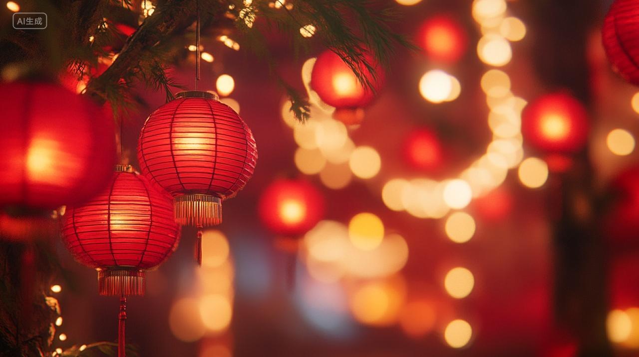 新年喜庆红灯笼春节过年装饰三维效果图