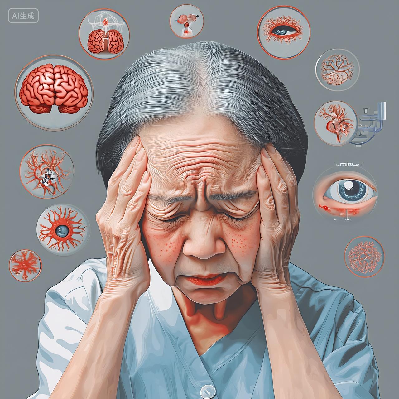 老年人眼部健康视力老年人手捂着头