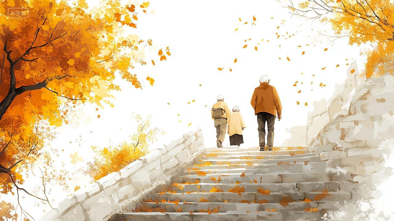 重阳节老人登高望远温馨插画