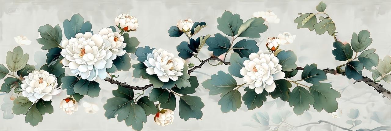 纯净绽放绿叶上盛开的白色牡丹