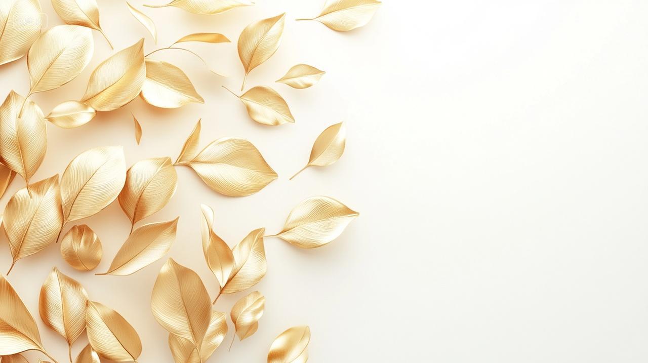 米色背景上散落着香槟色叶片秋季香槟色背景