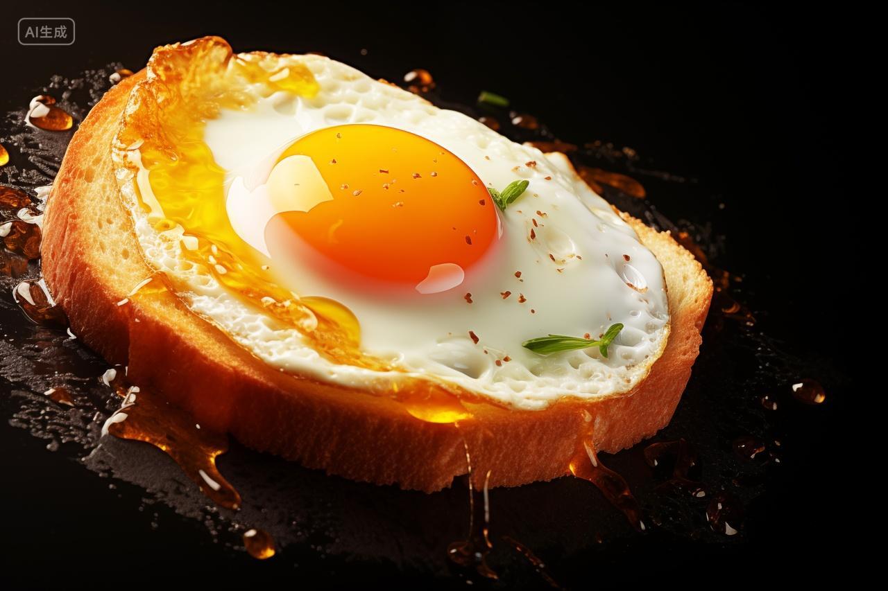 黑底图面包上的荷包蛋早餐食物