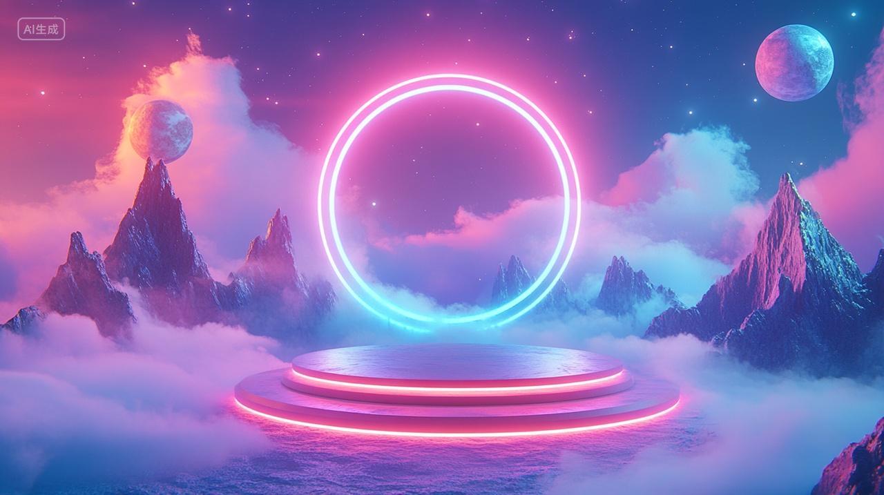 唯美梦幻山水粒子背景