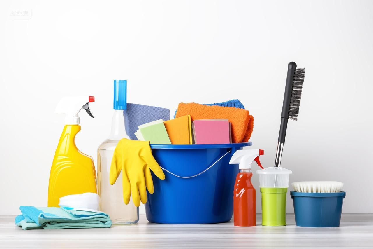 桌子上的各种清洁用品保洁宣传