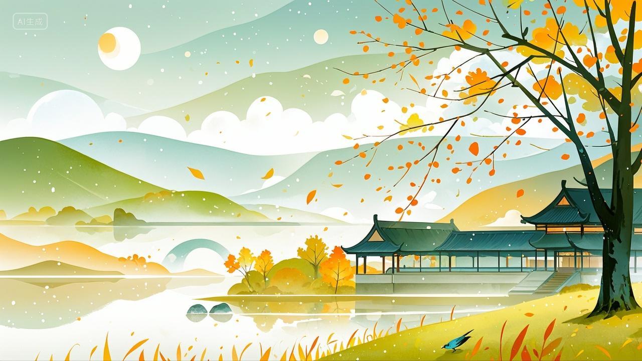 中国风秋天水墨画白露寒露